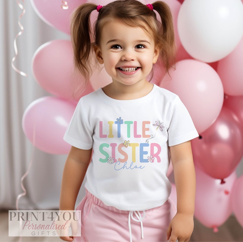 Promoted to Big Sister Heart Design White Personalised Cotton T-Shirt, Big Sister Top, Big Sister Gift, Pregnancy Announcement, Pastel Color image 2
