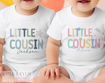 Little Cousin Personalised Sleepsuit Baby grow Bodysuit Vest T-shirt, New Cousin Gift, Cousin matching T-shirts