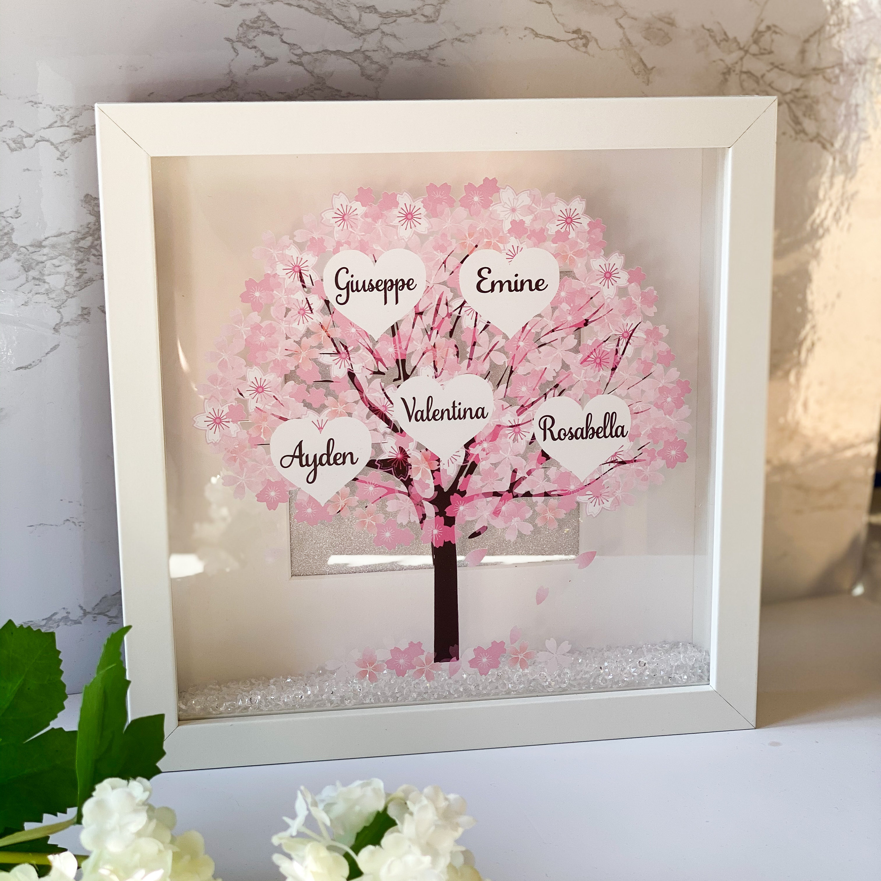 Personalised Family Tree Name Cherry Blossom Pink with Oak Etsy
