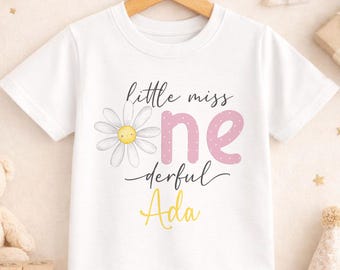 Miss Onederful First Birthday Tshirt: Floral Custom Name Design, 100% Cotton | Personalised Baby Clothes, Sizes 6m-3yrs