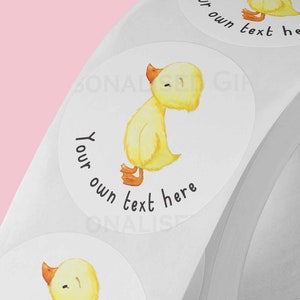Personalised Yellow Duck Stickers - ideal for party bags, sweet cones and presents. 5cm High Gloss Waterproof