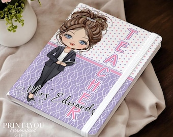 Personalised Teacher Notebook | Thank You Teacher Gifts | Custom Gift with 7 Character Options | End-of-Year Gift | Hardback A5 Size Journal