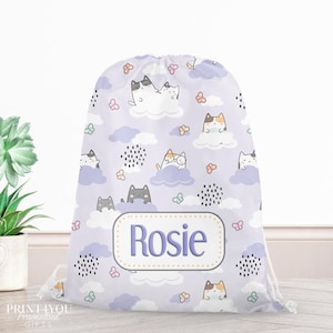 Sac personnalisé chats kawaii, sac d'école pour enfants, sac à cordon pour enfants, sac de bain, personnalisé avec n'importe quel nom