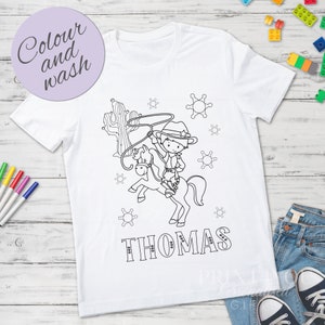 Personalised Cowboy Colour In activity Kids T-shirt - with washable pens