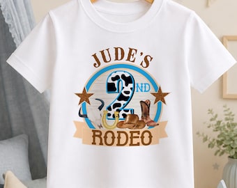 2nd Rodeo Shirt: Western Cowboy Design - Personalised Name, Soft Cotton Tee for Toddlers, Birthday Outfit
