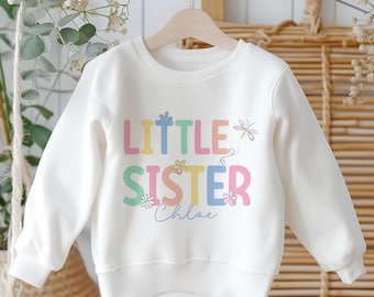 Personalised Big or Little Sister Jumper, Birthday Sweatshirt for Children, Promoted to Big Sister, Little Sister, pastel design & Flowers