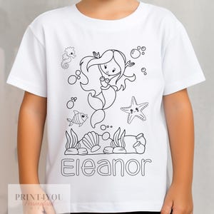 Personalised mermaid Colour In activity Kids T-shirt - with washable pens