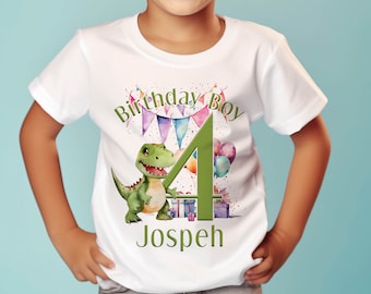 Personalised T-rex Dinosaur Birthday T-Shirt ANY AGE - Cotton White Top, Any Age, Dino Trex Party Top
