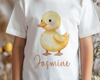 Children's White Cotton Personalised T-shirt - Cute Yellow Duck, Cute Duck Shirt