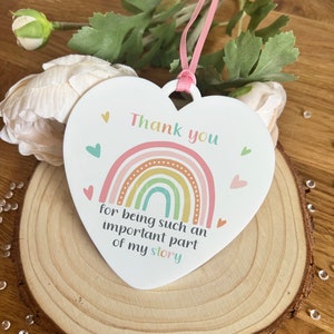 Thank you for being such an important  part of my story rainbow heart white acrylic hanging decoration teacher teaching assistant gift