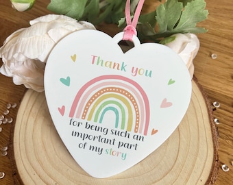 Thank you for being such an important  part of my story rainbow heart white acrylic hanging decoration teacher teaching assistant gift