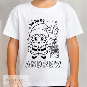Personalised  Christmas Santa Colour In activity Kids T-shirt - with washable pens - stocking fillers, Christmas Eve Box, Gift from Elf