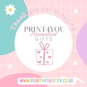a pink and blue gift card with a present on it