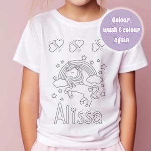 Personalised Unicorn Colour In activity Kids T-shirt - with washable pens