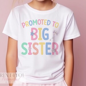 Big Sister T-Shirt - Personalised Pastel Heart Kids Tee - Soft Cotton Fabric, White Top, Pregnancy Announcement Wear image 3