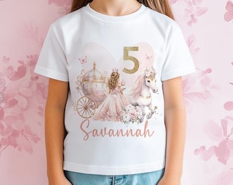 Personalised Princess Birthday T-Shirt: Unicorn Carriage, Glitter Effect