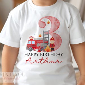 Personalised Fireman Birthday T-Shirt | Custom Name & Age | Fire Truck Design | DTG Printed Cotton Tee | Ages 1–6 | 6m–10yrs