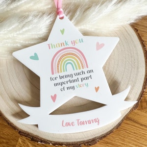 Personalised Thank you for being such an important  part of my story rainbow Hearts Banner star white acrylic