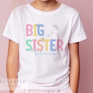 Promoted to Big Sister Heart Design White Personalised Cotton T-Shirt, Big Sister Top, Big Sister Gift, Pregnancy Announcement, Pastel Color image 5