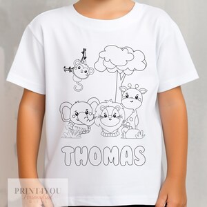 Personalised Jungle Animals Planets In activity Kids T-shirt - with washable pens