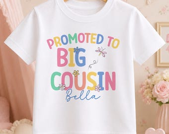 Big Cousin T-Shirt: Pastel Daisy Graphic - Personalised Cotton Kidswear, Baby Announcement, Comfortable Fit