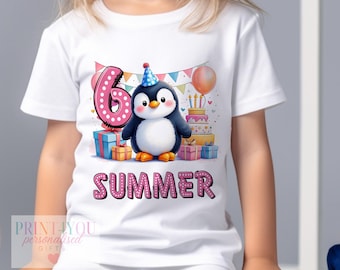 Personalised Penguin Birthday T-shirt - Girls Birthday Tee, Any Number