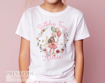 Personalised Fairy Birthday T-Shirt ANY AGE - Cotton White Top, Any Age, Fairy Party Top