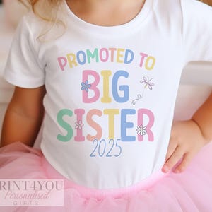 Big Sister T-Shirt - Personalised Pastel Heart Kids Tee - Soft Cotton Fabric, White Top, Pregnancy Announcement Wear image 2
