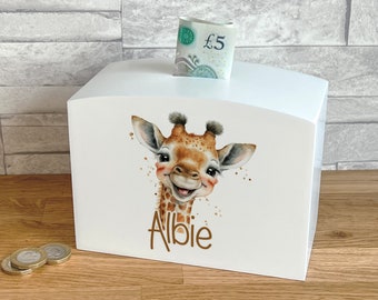 Giraffe Head Personalised Solid luxury curved top rectangular white money box