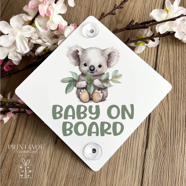 Baby on Board Aluminium Car Window Safety Sign | Polite Driver Notice | Kids Car Accessories |  Cute Koala Bear