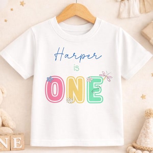 Personalised Tshirt Girls First Birthday: Pastel Daisy Dragonfly - 100% Cotton, Soft Baby Wear, Custom Name Print