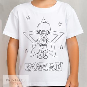 Personalised Super Hero Boy Colour In activity Kids T-shirt - with washable pens