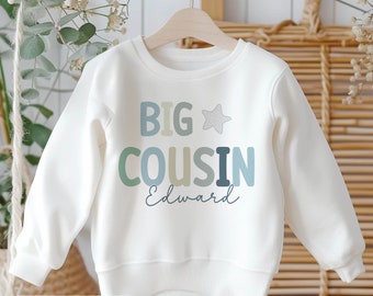 Personalised Big or Little  Cousin Jumper, Birthday Sweatshirt for Children, Promoted to Big Cousin, Little Cousin, Boys Design & Star