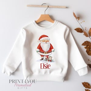 Personalised Christmas Jumper For Children.  White Cotton Sweatshirt - Santa Father Christmas