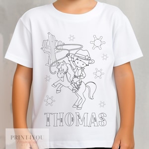 Personalised Cowboy Colour In activity Kids T-shirt - with washable pens