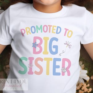 Big Sister T-Shirt - Personalised Pastel Heart Kids Tee - Soft Cotton Fabric, White Top, Pregnancy Announcement Wear image 5