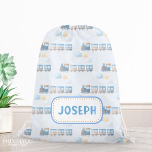 Personalised Train Bag, Childrens School PE Bag, Kids Drawstring Bag, Swim Bag, Personalised with any Name