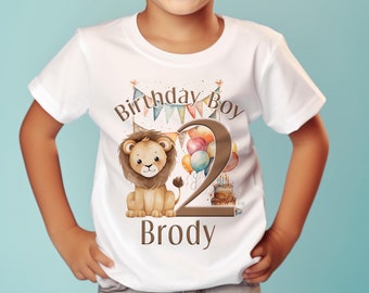 Personalised Jungle Lion Birthday T-Shirt ANY AGE - Cotton White Top, Any Age, Safari Party Top