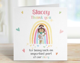Thank You Nurse Personalised Card, Thank You Midwife, Important part of our Story Rainbow Card