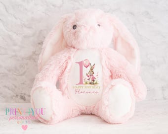 Personalized Plush Bunny: First Birthday Gift for Baby Girl