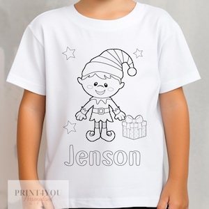 Personalised  Christmas Boy Elf Colour In activity Kids T-shirt - with washable pens - stocking fillers, Christmas Eve Box, Gift from Elf