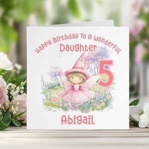 Carte d'anniversaire fée personnalisée, carte de premier anniversaire, carré blanc 6 x 6 po., carte pour enfants, carte de voeux pour fille, soeur, nièce