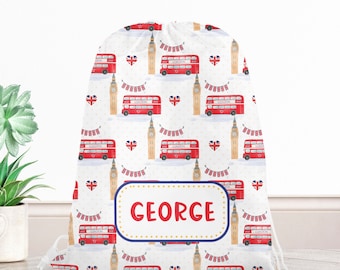 Personalised London Bag, Childrens School PE Bag, Kids Drawstring Bag, Swim Bag, Personalised with any Name