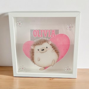 Personalised White Wooden Money Box Frame | Custom Name | Savings Bank | Gift Idea | hedgehog | New baby Gift Ideas