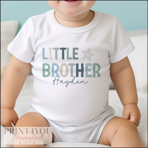 Little Brother Personalised Vest, Sleepsuit Baby grow Bodysuit T-shirt, New Brother Gift, Sibling matching T-shirts