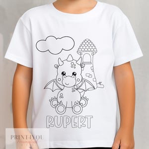 Personalised Dragon and Castle Colour In activity Kids T-shirt - with washable pens