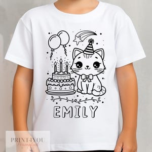 Personalised Birthday party Cat Colour In activity Kids T-shirt - with washable pens