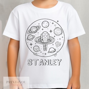 Personalised Space Planets Colour In activity Kids T-shirt - with washable pens