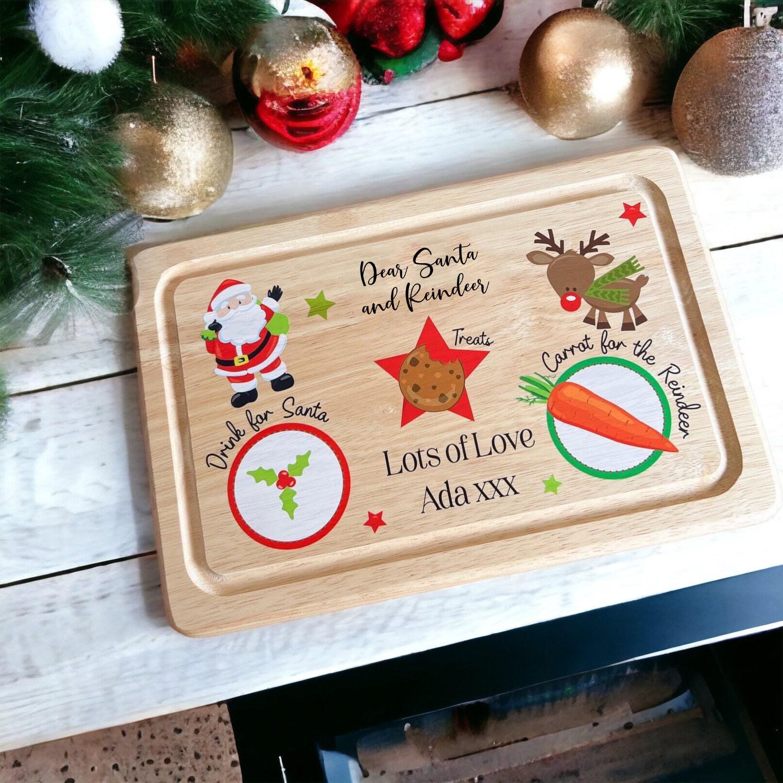 Personalised Christmas Eve Santa Treat Wooden Board, Cookies and Milk for Father Christmas