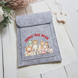 Personalised Red Book Folder, Health Record Cover, Felt Cover - Perfect Keepsake for Babies' Red Book, Jungle Safari Animals